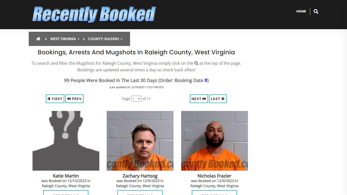 Bookings, Arrests and Mugshots in Raleigh County, West Virginia